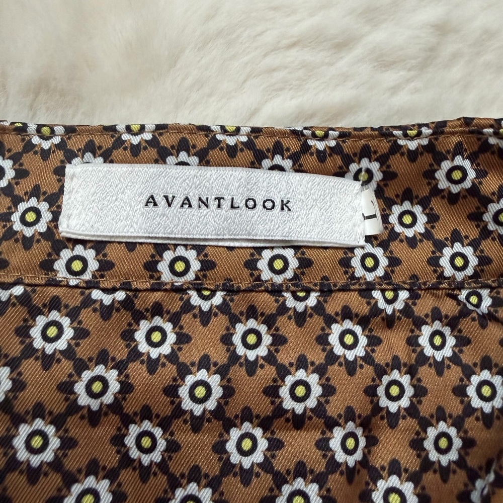 Avantlook Brown Daisy Floral Button-Front Shirt Blouse / Boho Retro - Picture 7 of 11